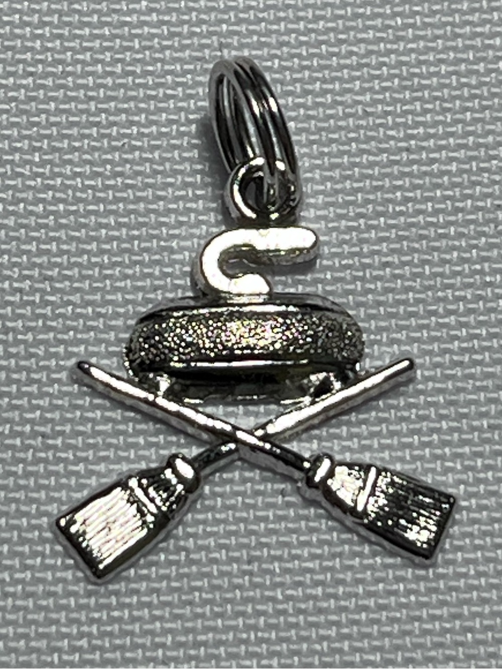 Vintage Silver curling rock and brooms charm  or pendant 
Silver